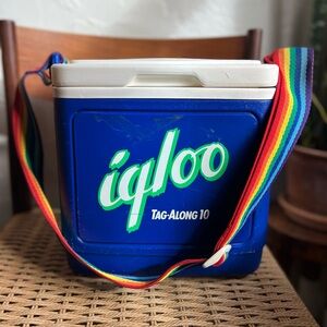 Vintage Igloo Tag-Along 10 Cooler Retro Blue Igloo Cooler Rainbow Strap Picnic
